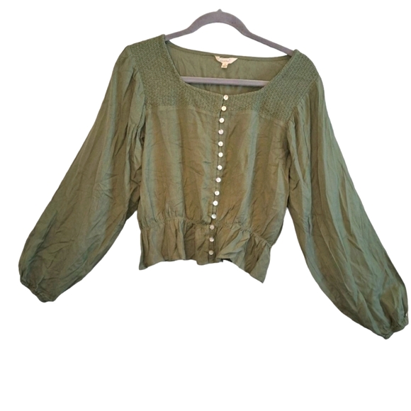 Sim & Sam Green Long Sleeve Button Top Size Small - Picture 1 of 5